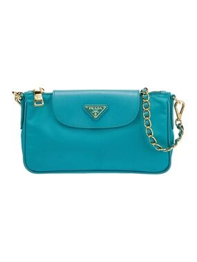 Prada Saffiano-Trimmed Tessuto Nylon Crossbody Bag Teal Gold